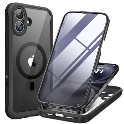 miracase for iPhone 16 Case 6.1'', Full-Body Bumper Phone case with Built-in Full Glass Screen &Camera Control,No Gap,Compatible with MagSafe,Drop Proof 16 Cover,Black - color: Magnetic Classic Black, size: iPhone 16