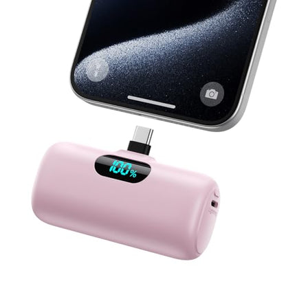 Mini Portable Charger USB C Power Bank,Upgraded 5000mAh PD Fast Charging Battery Pack Built-in USB-C Connector Travel Essential for iPhone17/17Pro/17Pro Max/Air/16 Plus/16Pro Max/15 Series,Android etc - color: Pink