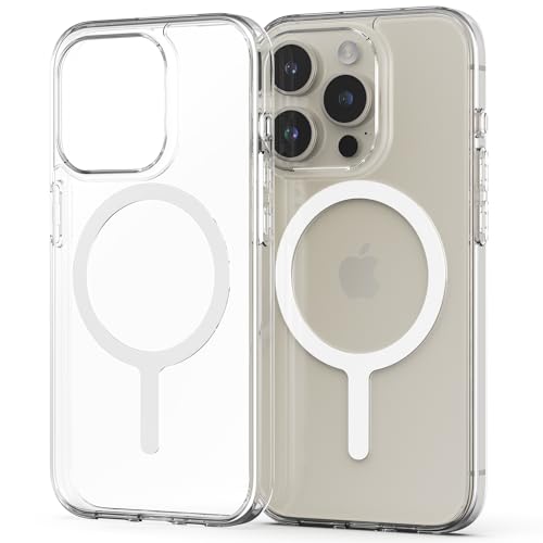 Sinjimoru for iPhone 15 Pro Clear Case, Compatible with MagSafe | M-Airclo Basic, anti-yellowing UV coating, shockproof PC TPU bumper, 1000G strong magnet - size: iPhone 15 Pro