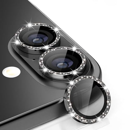 imluckies Glitter Camera Lens Protector for iPhone 17 6.3", [AR+AF] HD Clear Tempered Glass Lens Cover, 9H Scratch Resistant Individual Metal Shiny Ring, Case Friendly & Easy Install, Bling Black - color: Bling Black