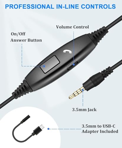 Callez 3.5mm Cell Phone Headset with Call Control for iPhone Samsung iPad
