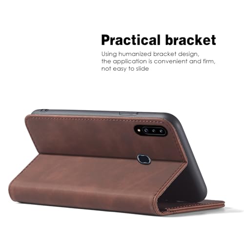 Asuwish Flip Wallet Phone Case for Samsung Galaxy A20s with Tempered Glass Screen Protector Magnetic Closure Folio Cover Credit Card Holder Slot Stand Cell Accessories A 20s Plus A207M Women Coffee - color: Coffee