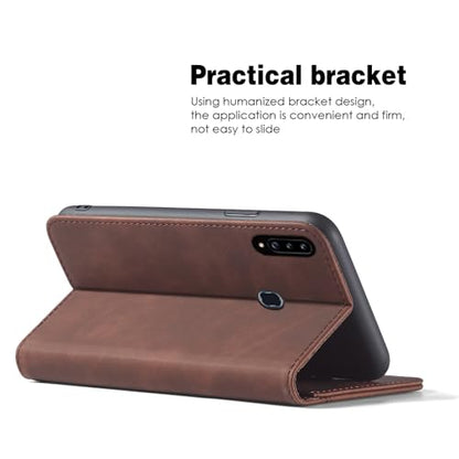 Asuwish Flip Wallet Phone Case for Samsung Galaxy A20s with Tempered Glass Screen Protector Magnetic Closure Folio Cover Credit Card Holder Slot Stand Cell Accessories A 20s Plus A207M Women Coffee - color: Coffee