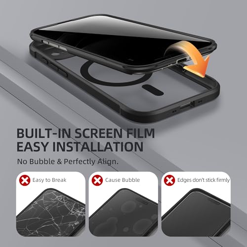 BERFY for iPhone Air Case, Compatible with MagSafe, Built-in Privacy Screen Protector, Camera Protection, Shockproof Full Body Phone Case 6.5", Clear Black