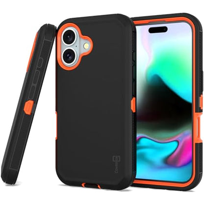 CoverON Rugged Designed for Apple iPhone 16 Case, Heavy Duty Military Grade A Guard Protective Armor Hybrid Rigid Skin Cover Fit iPhone 16 Phone Case - Black/Orange - color: Black