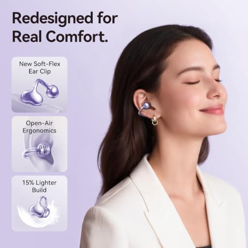 Kinglucky Upgraded Clip-On Earbuds, Open Ear Wireless Earbuds Bluetooth 6.0 - color: Purple