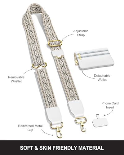 Nipichsha Crossbody Phone Strap with Wallet, Clip and Go Strap for Phone - color: Retro Geometry