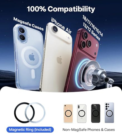 TORRAS 2026 Upgraded Vacuum Car Phone Holder for MagSafe Car Mount [98+ LBS Strongest Suction | 24 N58 Magnets] 360° Adjustable Magnetic Phone Holders for Your Car, for iPhone 18-12 Pro Max Plus Air