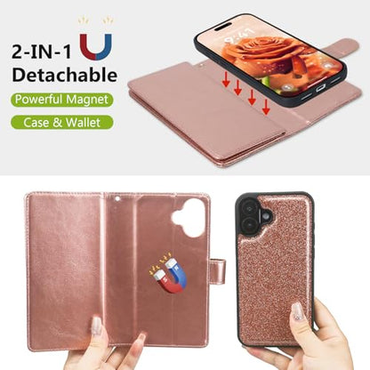 Varikke for iPhone 17 Glitter Case Wallet Magnetic Detachable, Rose Gold - color: (Standard) Rose Gold, size: iPhone 17 6.3"