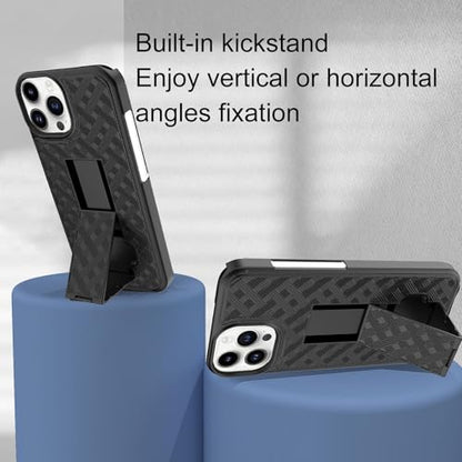 for iPhone 16 Pro Clip Case, Stand Holster, Screen Protector-Black | Camera Lens Protector, Swivel Kickstand Belt Holder, Slim Shell Pouch Full Body Protective,Rugged Shockproof Cell Phone Cover - size: iPhone 16 Pro