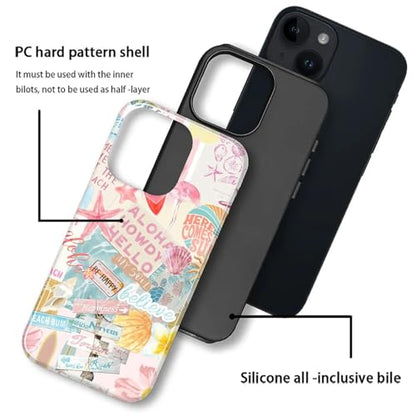 Case Compatible with iPhone 13 14, Cute Dual Layer Hybrid Phone Cover, Military Grade Drop Protection, Aesthetic Shockproof Phone Case for Women Girls, Pastel Pink Summer Collage - color: Pastel Pink Summer Collage, size: Iphone 13/14