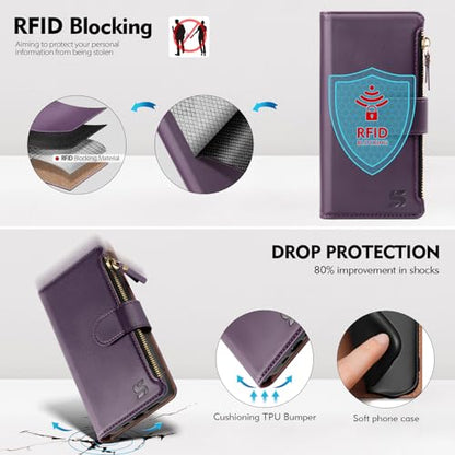 Shieldtop Compatible with Samsung Galaxy S23 Ultra 5G Wallet Case with Card Holder,Women Men RFID Blocking PU Leather Phone Case Flip Protective Cover Wrist Strap Zipper Credit Card Slots,Dark Purple - color: Dark Purple, size: Galaxy S23 Ultra - 6.8"
