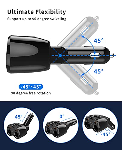 Cigarette Lighter Splitter, SUPERONE 180W 2-Socket Adapter with PD USB-C - color: Black
