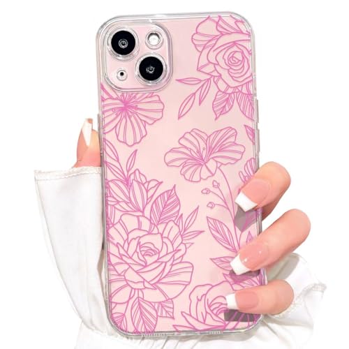 NITITOP for iPhone 15 Case Cute Clear Floral Flower - Pink | For girls women, Girly, Aesthetic, Soft TPU, Full camera lens, Protective, Shockproof phone cover - color: Pink, size: iPhone 15