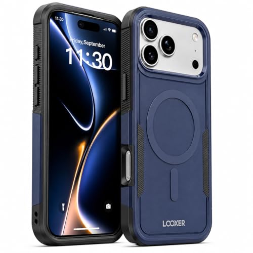 LOOXER® Heavy Duty Rugged Magnetic Case for iPhone 17 Pro (6.3”) | Military Grade Shockproof Protection,MagSafe Compatible+ Tempered Glass Included (Blue, 17 Pro) - color: Blue, size: 17 Pro