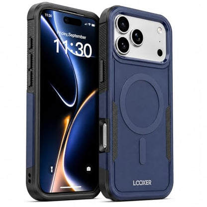 LOOXER® Heavy Duty Rugged Magnetic Case for iPhone 17 Pro (6.3”) | Military Grade Shockproof Protection,MagSafe Compatible+ Tempered Glass Included (Blue, 17 Pro) - color: Blue, size: 17 Pro