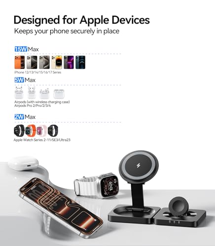 Wireless Charger for iPhone, 3-in-1 Magnetic Charging Station for Apple - color: Black