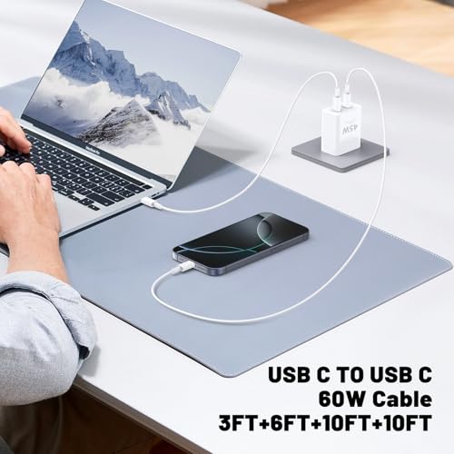 QZIIW iPhone 17 16 15 Pro Max Fast Charger,45W Dual Port USB C Fast Charger - color: White, size: 3FT+6FT+10FT+10FT