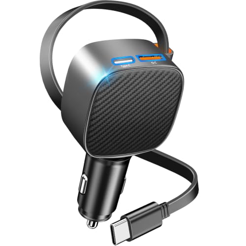 Apple MFi Certified Retractable Car Charger, 90W USB C Car Charger Adapter - color: Piano Black