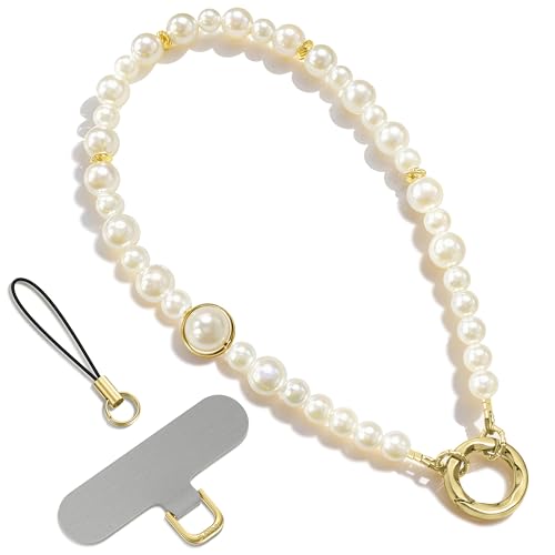 SURPHY Phone Charm, Handmade Beaded Phone Wrist Strap with Tether Tab - color: A- Pearl Loop
