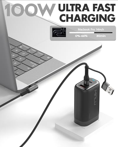 Minlu 100W Fast USB C Charger Cable Right Angle, USB A/C to USB C Cable - color: Grey, size: 10ft
