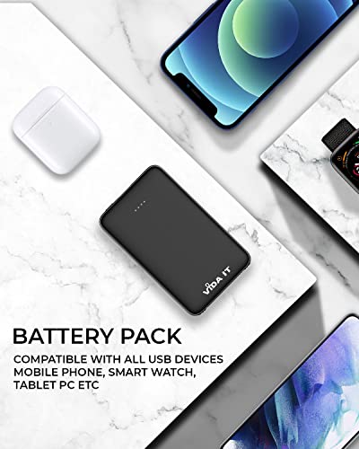 Compact Power Bank Portable Battery Pack for Heated Clothing Vest Jacket Hoodie 5000mAh Pocket Size Portable Charger for iPhone Android Cellphone Portable Battery Charger with Built-In Cable USB/USB-C