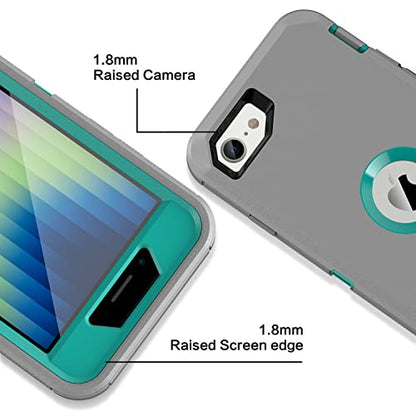 MXX Designed for iPhone SE Case 2020/2022 Heavy Duty Protective Case with Screen Protector [3 Layers] Rugged Rubber Protection Cover & Rotating 360 Degree Belt Clip SE 3rd/2nd Gen (Gray/Light Blue) - color: Gray/Light Blue