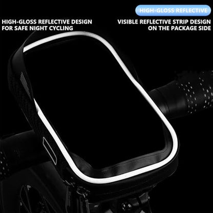 Bike Phone Mount with 360° Rotation, Waterproof Bicycle Phone Holder Bag with Touchscreen & Sun Visor, Handlebar Phone Mount Fits Up to 7" Phones for Cycling