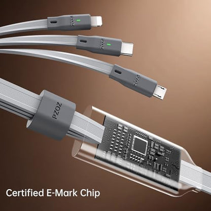 pzoz 100W USB C & USB A Fast Charging Cable, 3-in-1 Multi Charging Cable