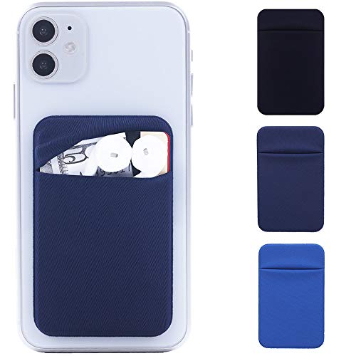 3Pack Cell Phone Card Holder Pocket Sticker Stretchy Cloth for Back of Phone with Flap Credit/ID Card Sleeve Adhesive Stick on Wallet for iPhone,Android All Smartphones (Black,Navy Blue,Light Blue) - color: Black,Navy Blue,Light Blue