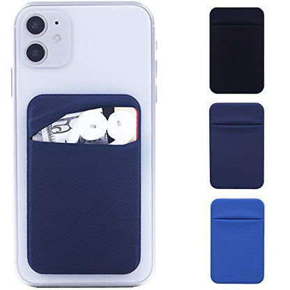 3Pack Cell Phone Card Holder Pocket Sticker Stretchy Cloth for Back of Phone with Flap Credit/ID Card Sleeve Adhesive Stick on Wallet for iPhone,Android All Smartphones (Black,Navy Blue,Light Blue) - color: Black,Navy Blue,Light Blue