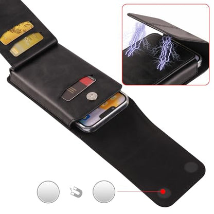 Cell Phone Belt Clip Bag Leather Black, Mobile Phone Waist Pouch Leather - color: Black, size: 6.3 INCH