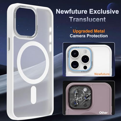 Newfuture Magnetic for iPhone 13 Pro Max Case Shockproof, Frosted White | Military Drop Protection, Slim Matte Anti-Fingerprint, Compatible with Magsafe, Camera Guard, Translucent Protective Cover - color: Frosted White, size: iPhone 13 Pro Max 6.7 inch