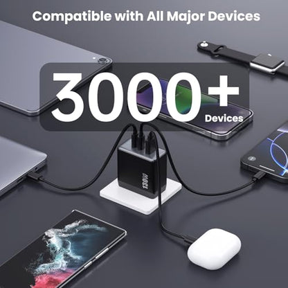 130W USB C Charger Block,3-Port GaN Fast Charger,Compact Foldable Type C Fast Charging Wall Charger,PD QC 65W USB C Laptop Charger for MacBook Pro/Air,iPad Pro,iPhone 17/16/15/14,Galaxy,Dell XPS etc