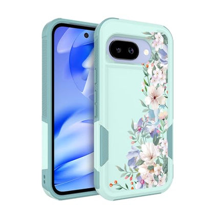 for Google Pixel 9a Case 2025: (Mint Green/Magnolia) | Cute Flowers Floral Design, for Girls Women, Slim Soft TPU Bumper, Shockproof Silicone Cell Phone Cover - color: Mint Green/Magnolia