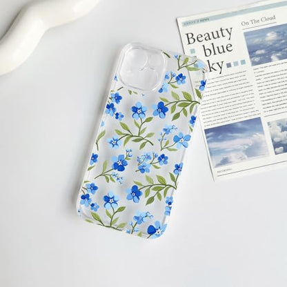 NITITOP Compatible with iPhone 15 Pro Case Clear Cute Flower - Blue | Branch, Floral, Precision camera cutouts, For girl woman, Slim fit, Soft TPU, Shockproof - color: Blue