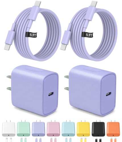 5FT iPhone 17 16 15 Charger Fast Charging USB C Charger Block - color: Purple, size: 5FT