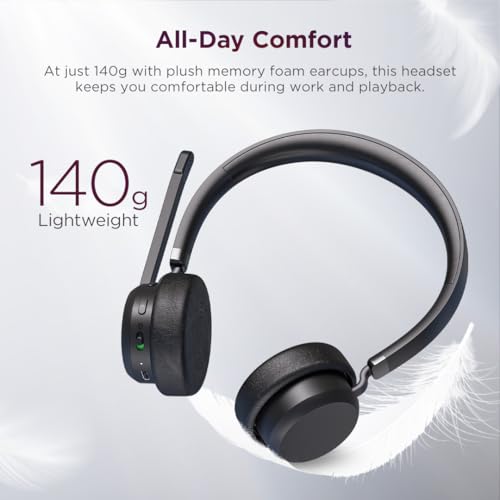 Lenovo Wireless VoIP Headset Teams Certified, Noise-Canceling Mic, Bluetooth 5.3 Multipoint, USB-A Receiver, 31-Hour Talk & 60-Hour Playback, Lightweight Over-Ear Design, Replaceable Earcups - style: Wireless - ENC (Teams)