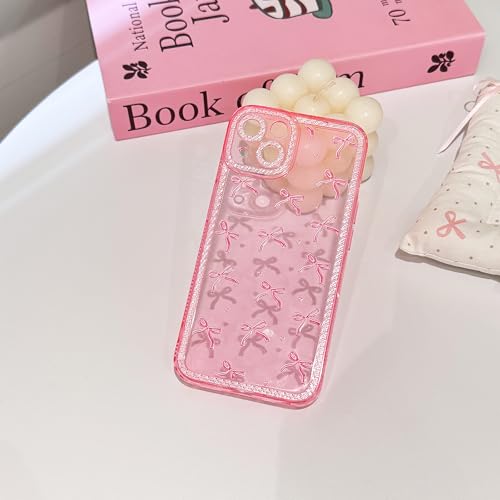 NITITOP Compatible with iPhone 13 Case Cute Clear Pink Glitter Bow Knot Design Shiny Star Sparkle Bling Diamond Girls Women Soft TPU Shockproof Protective Phone Cover - Large Bow Heart - color: Large Bow Heart, size: iPhone 13