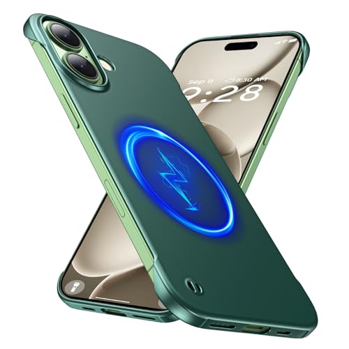 GRECAZO Magnetic Frosted Frameless Case for iPhone 17, Dark Green | Compatible with MagSafe, Metallic Finish, Hard PC Cover, Ultra Thin Lightweight Minimalist Borderless, Slim Fit, 6.3-Inch - color: Dark Green, size: iPhone 17