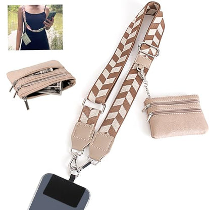 Clip and Go Strap with Wallet for Phone Lanyard Crossbody, Khaki - color: Khaki