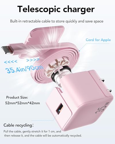 35W Retractable Wall Charger with Retractable Lightening Cables for iPhone