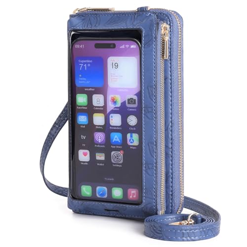 GOIACII Phone Purse Crossbody Bags for Women Small Travel Wallet Touch Screen RFID Blocking - color: A11 Blue Pattern