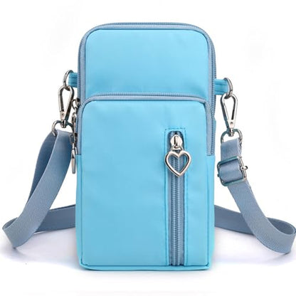 Small Crossbody Bag for Women, Multi Zip Pockets Nylon Wallet Purse Credit Card Holder with Detachable Hand Strap - color: Lightblue