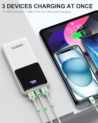 Power Bank Portable Charger 10000mAh PD 22.5W, Slim Battery Pack with LED Display & USB-C Input/Output, Compatible for Smartphones, Tablets,Travel Essentials. (White) - color: White