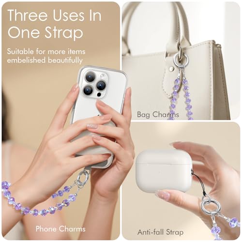 SURPHY Phone Charm, Handmade Beaded Phone Wrist Strap with Tether Tab - color: C- Crystals Purple