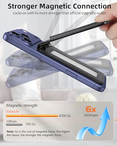 For Magsafe Wallet with Money Clip, 5 Card Holder, Adjustable Stand | Strongest Magnetic Wallet for iPhone 17/16/15/14/13/12 Series, ID Window, Vegan Leather, Not for Mini, Black Carbon Fiber - color: Black Carbon Fiber