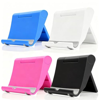 4 Pack Adjustable Desktop Cell Phone Stand for Phones & Tablets - color: Black+Pink+Blue+White