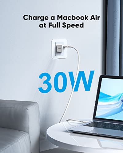 30W USB-C Power Adapter PowerLot GaN III USB C Wall Charger, PD USBC Fast Charger Block for iPhone 15/15 Pro/15 Pro Max/15 Plus/14/13/12/11, Pixel 7/7 Pro, iPad Pro/Air, AirPods, iWatch, MacBook Air - color: 30W