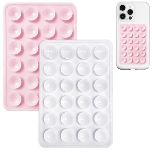 Anteel 2 Pack Silicone Suction Phone Case Mount, Non Slip Sticky Phone Grip for Cellphone, Silicon Adhesive Suction Cup Phone Mount, Strong Grip Holder for Selfies & Videos (LightPink&White) - color: LightPink&White